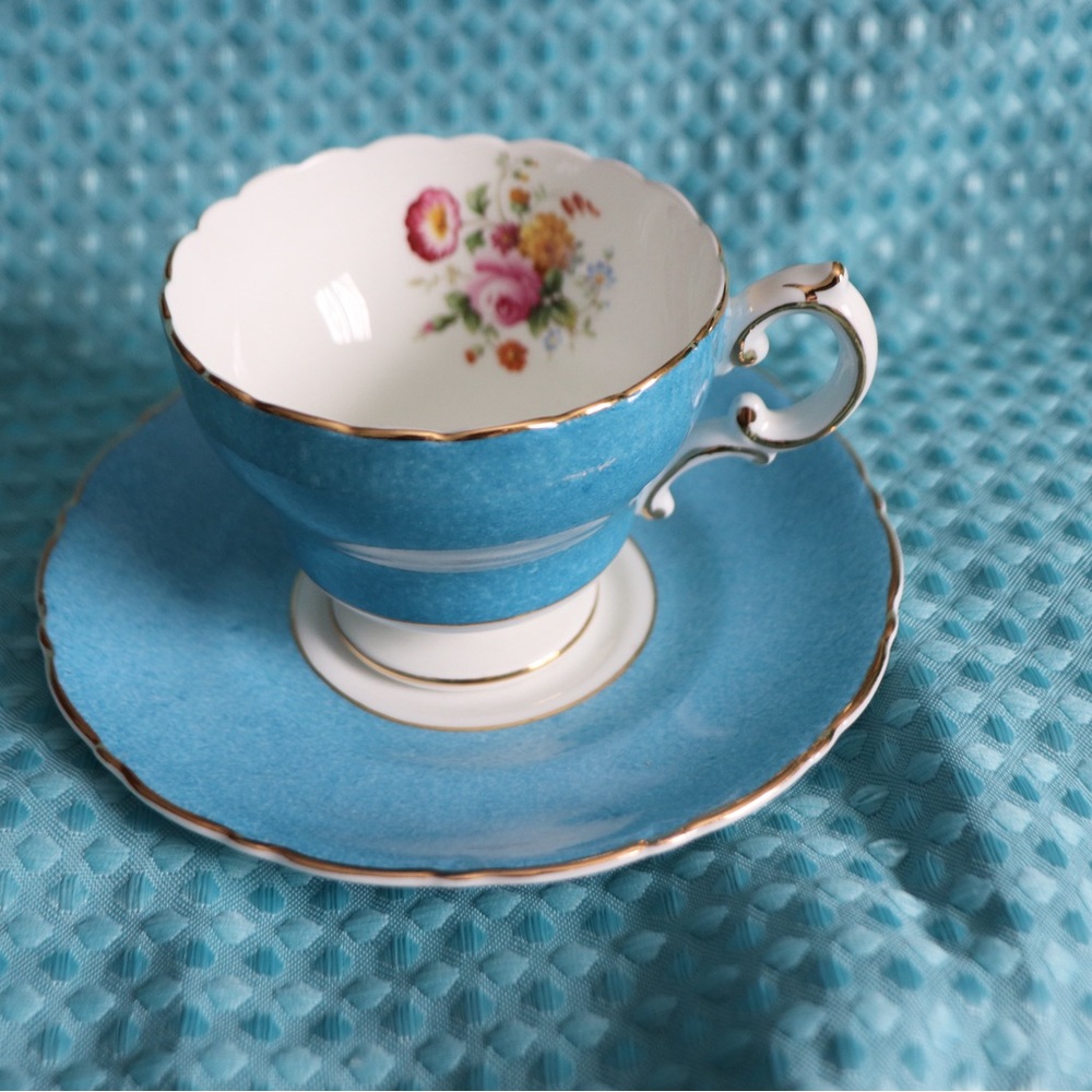 Charming Blue Floral Teacup and Saucer Set